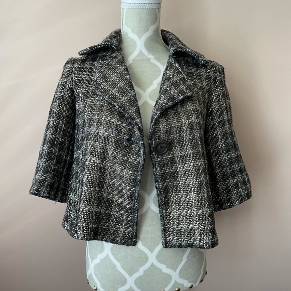 Tweed gold and brown Caplet jacket - Picture 2 of 5